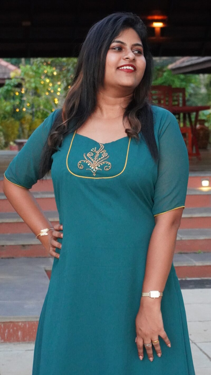 Bottle green georgette Kurta with hand embroidery - Image 2