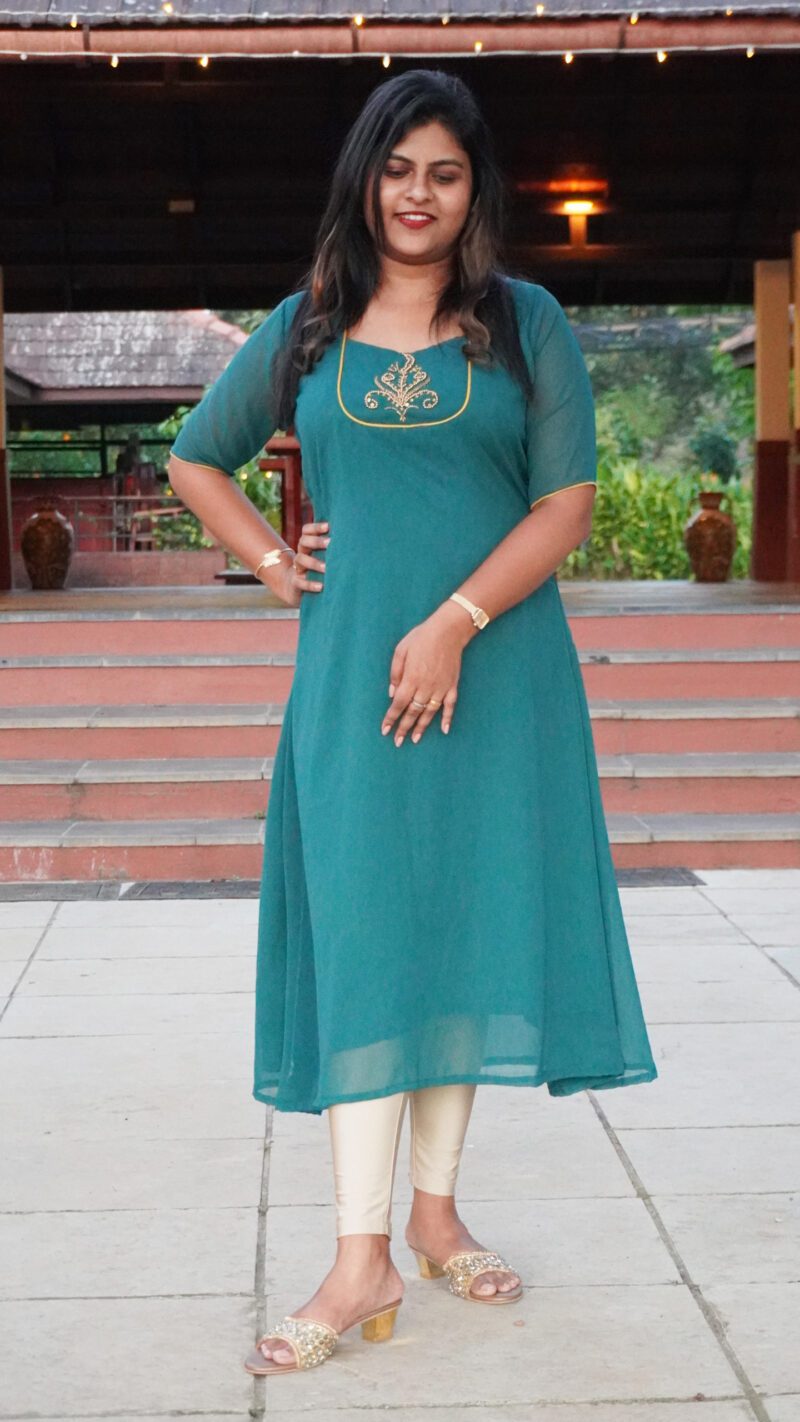 Bottle green georgette Kurta with hand embroidery