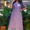 Pure georgette Lavender Pastel Kurta with hand embroidery