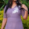 Pure georgette Lavender Pastel Kurta with hand embroidery - Image 3