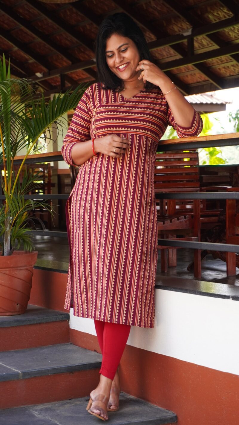 Purple Cotton Kurta with Zig Zag Pattern