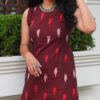maroon-ikat print-cotton-sleeveless-kurti