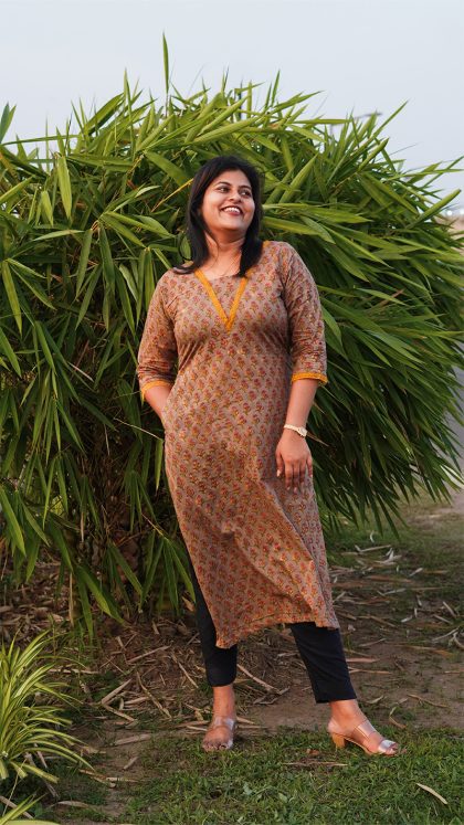 Gunsmoke Grey Jaipuri Block Printed Cotton Kurta