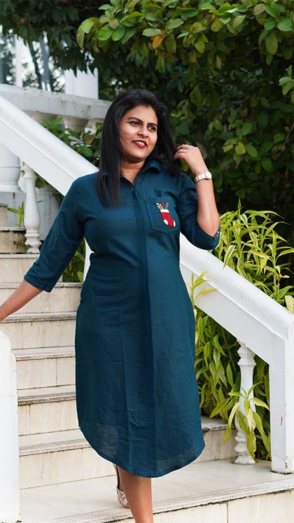 peacock-blue-embroidered-dress