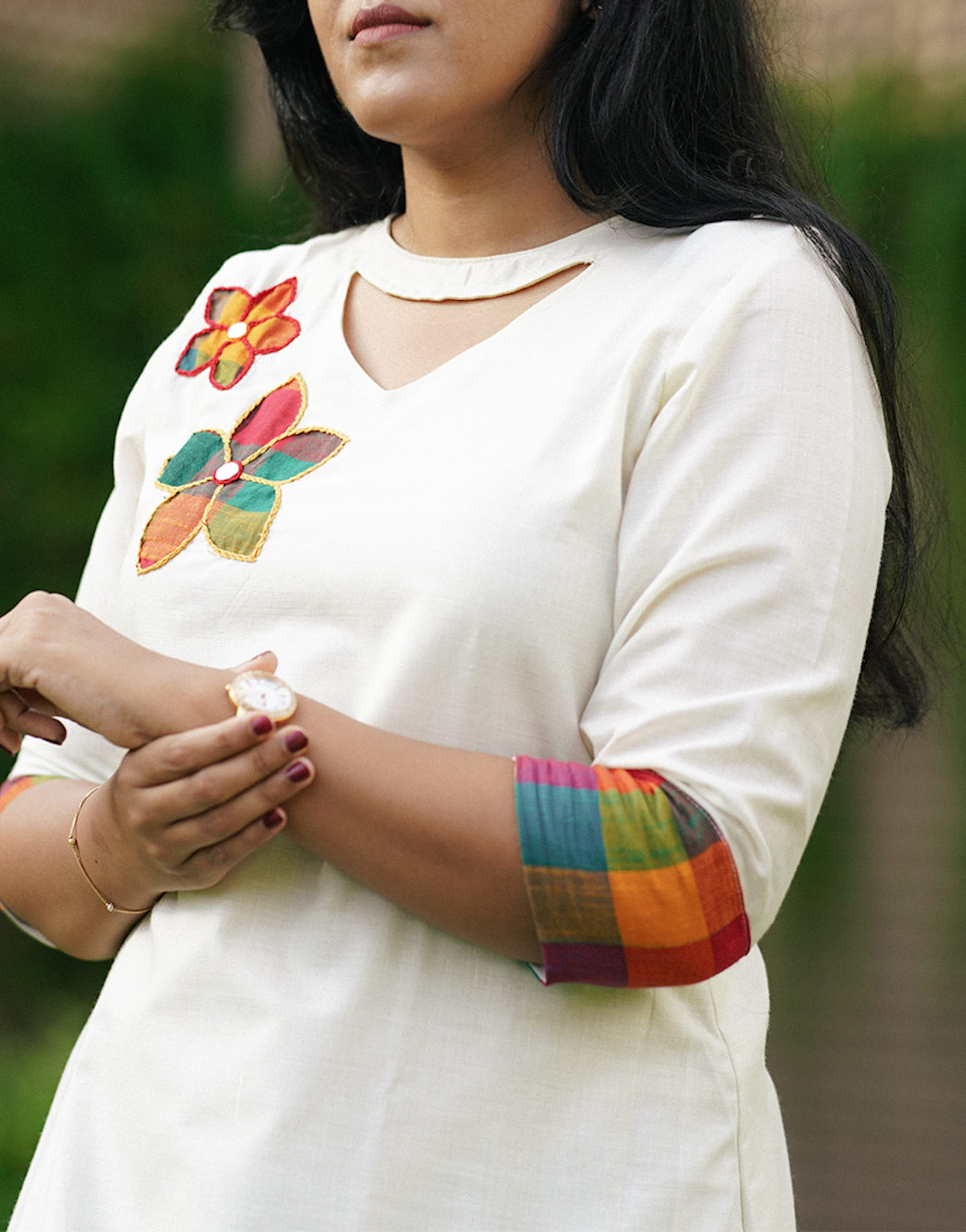 madras-checks -floral-hand-embroidered-dress